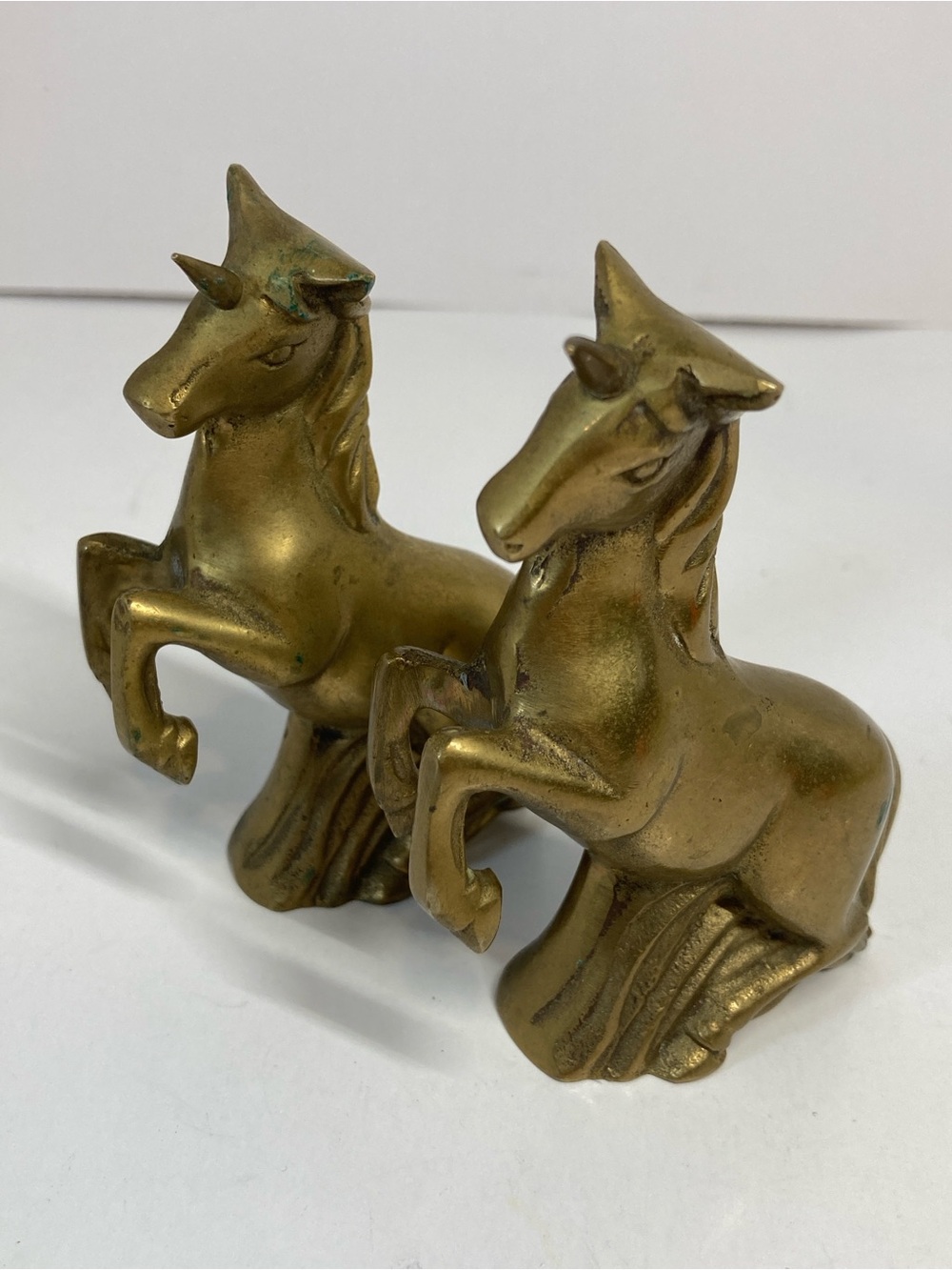 Vintage Solid Brass 3.5” Unicorn Figurine Pair With Decorative Base MCM Mythical